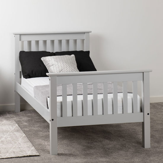 Read more about Merlin wooden high foot end single bed in grey