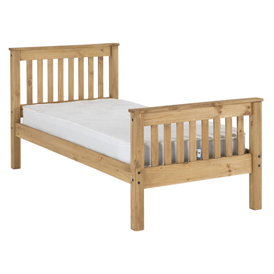 Read more about Merlin wooden high foot end single bed in waxed pine