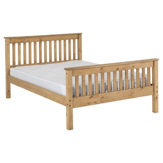 Merlin Wooden High Foot End King Size Bed In Waxed Pine_2