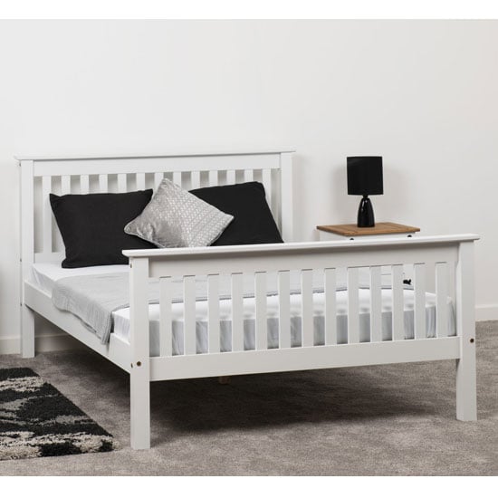 Merlin Wooden High Foot End King Size Bed In White