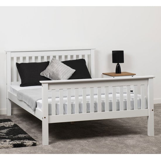 Read more about Merlin wooden high foot end king size bed in white