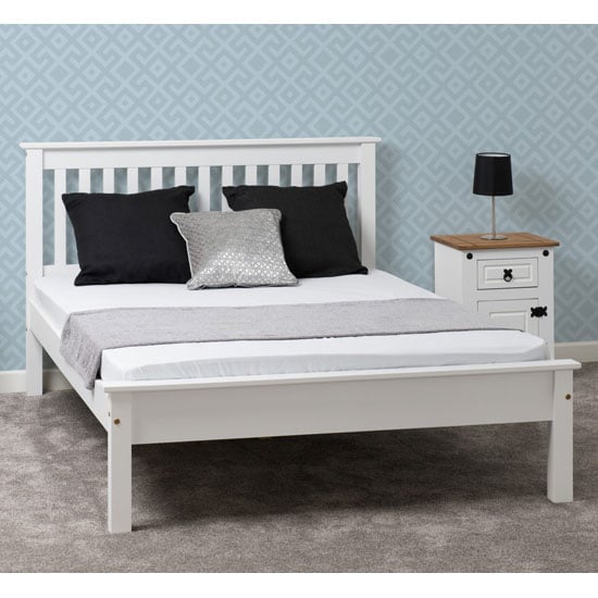 Read more about Merlin wooden low foot end double bed in white