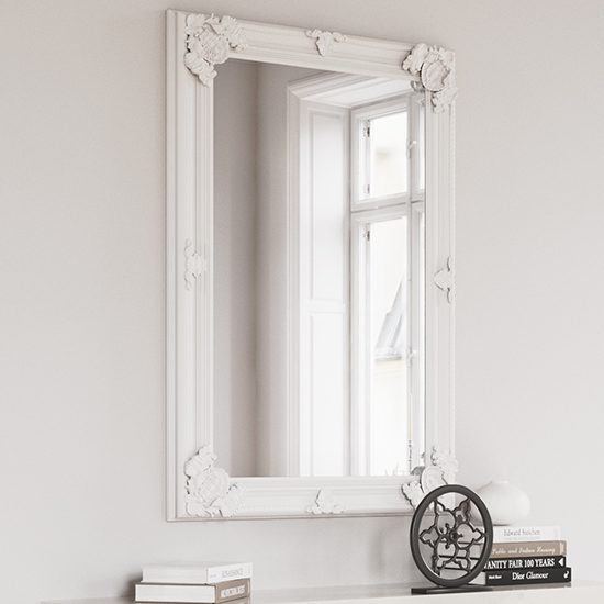 Moncton Leaner Window Bedroom Mirror In Distressed White Furniture in