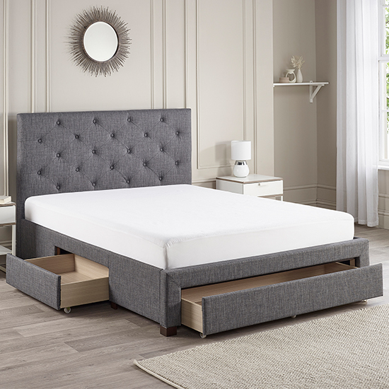 Product photograph of Monet Fabric Double Bed With Drawers In Dark Grey from Furniture in Fashion