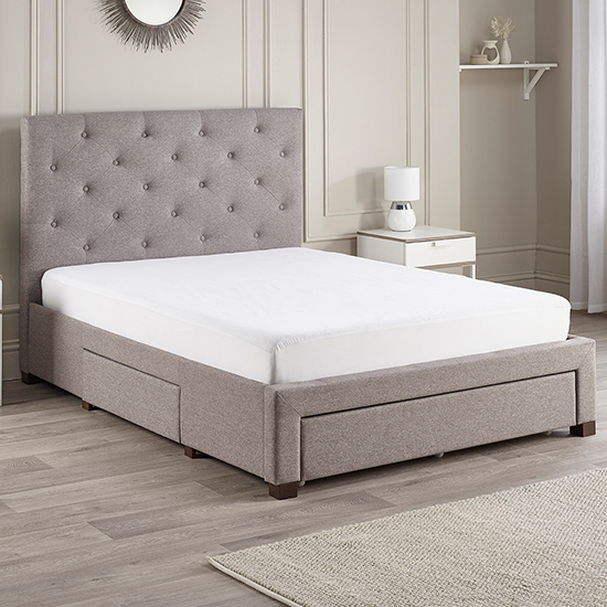 Monet Fabric Double Bed With Drawers In Grey Marl
