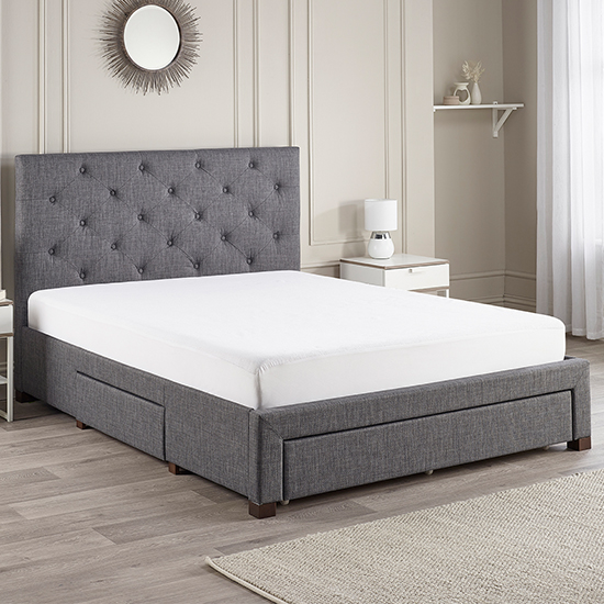 Fabric King Size Bed With Drawers In Dark Grey Furniture in Fashion