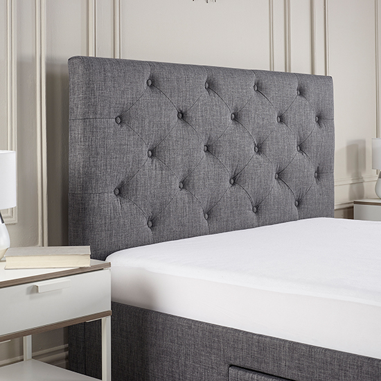 Monet Fabric King Size Bed With Drawers In Dark Grey