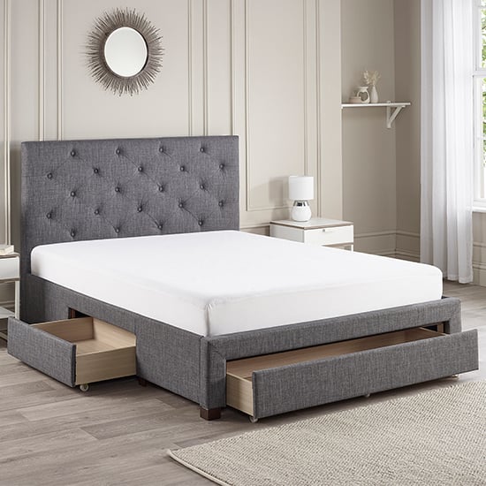 Product photograph of Monet Fabric King Size Bed With Drawers In Dark Grey from Furniture in Fashion