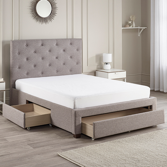 Product photograph of Monet Fabric King Size Bed With Drawers In Grey Marl from Furniture in Fashion