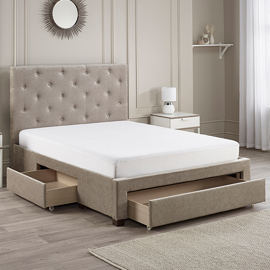 Product photograph of Monet Fabric King Size Bed With Drawers In Mink from Furniture in Fashion