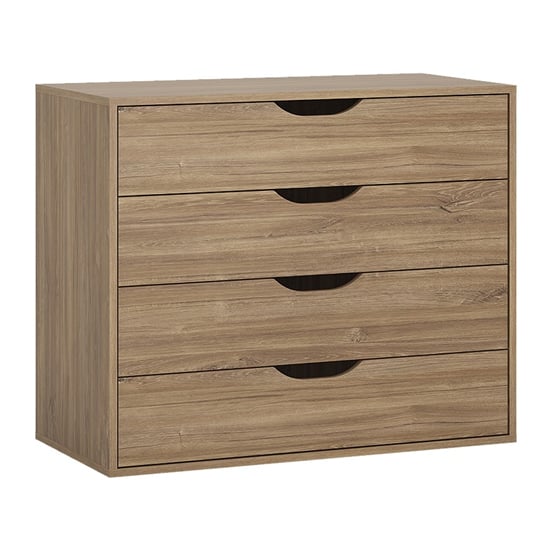 Product photograph of Moneti Chest Of 4 Drawers In Stirling Oak And Matt Black from Furniture in Fashion