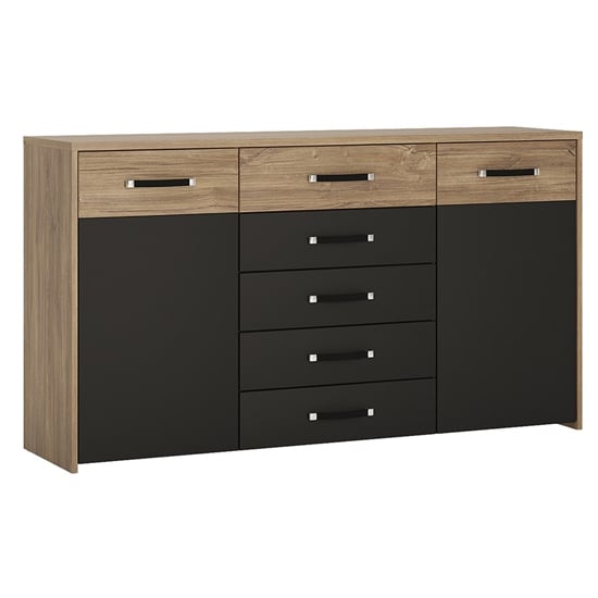 Read more about Moneti wide 2 doors 5 drawers sideboard in oak and matt black