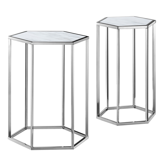 Product photograph of Monika Clear Glass Nest Of 2 Tables With Metal Frame In Silver from Furniture in Fashion