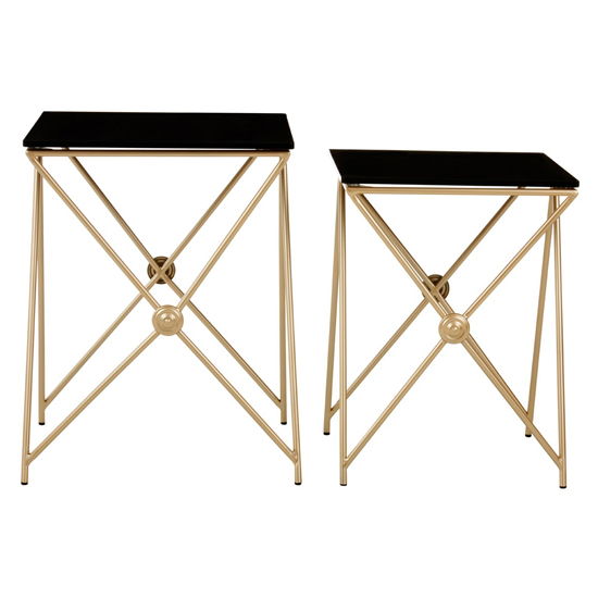 Monora Set Of 2 Black Glass Side Tables With Gold Metal Legs