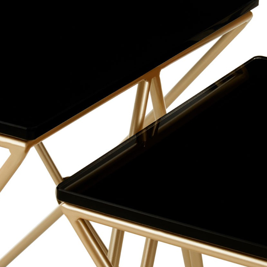 Monora Set Of 2 Black Glass Side Tables With Gold Metal Legs