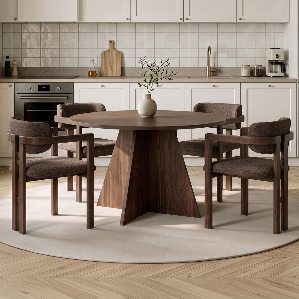 Monroe Walnut Wooden Dining Table with 4 Fabric Brown Chairs