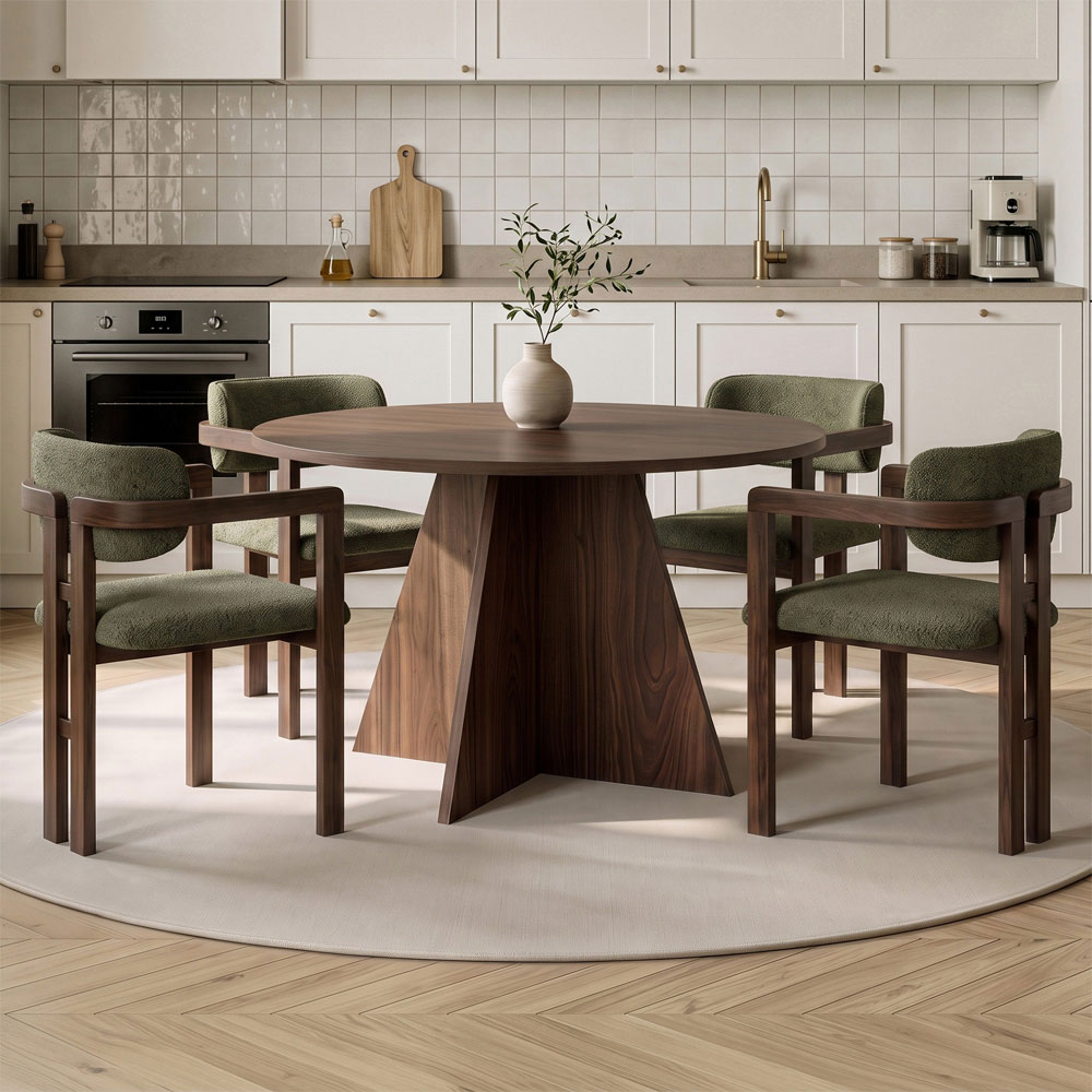 Monroe Walnut Wooden Dining Table with 4 Fabric Green Chairs