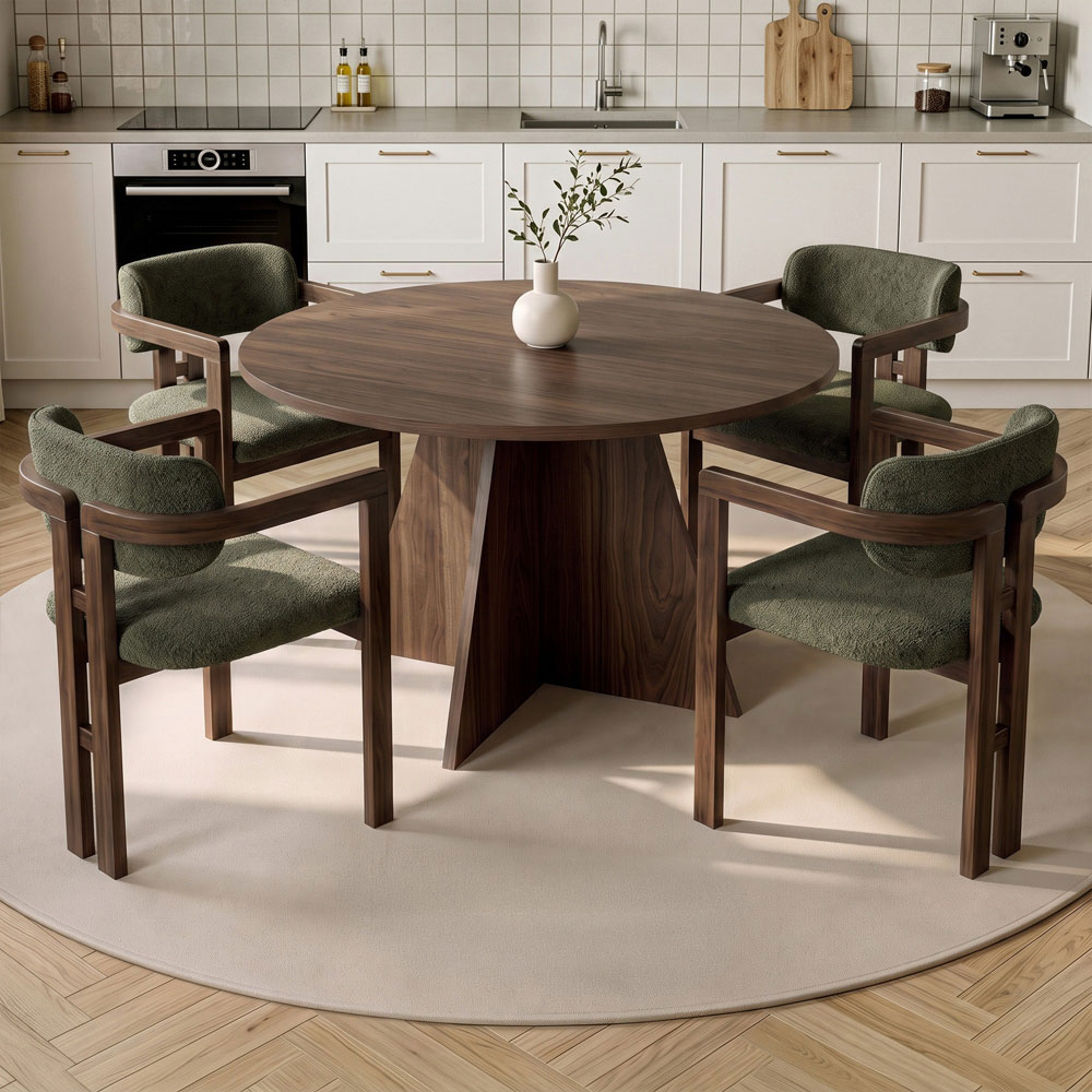 Monroe Walnut Wooden Dining Table with 4 Fabric Green Chairs