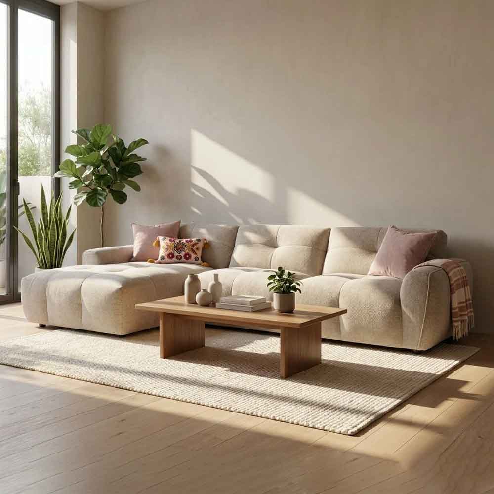 Montague Fabric Left Hand Corner Sofa in Beige