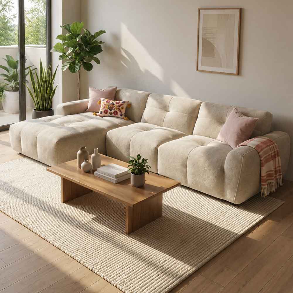 Montague Fabric Left Hand Corner Sofa in Beige