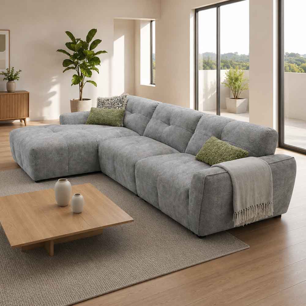 Montague Fabric Left Hand Corner Sofa in Grey
