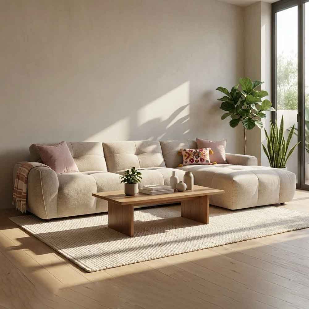 Montague Fabric Right Hand Corner Sofa in Beige