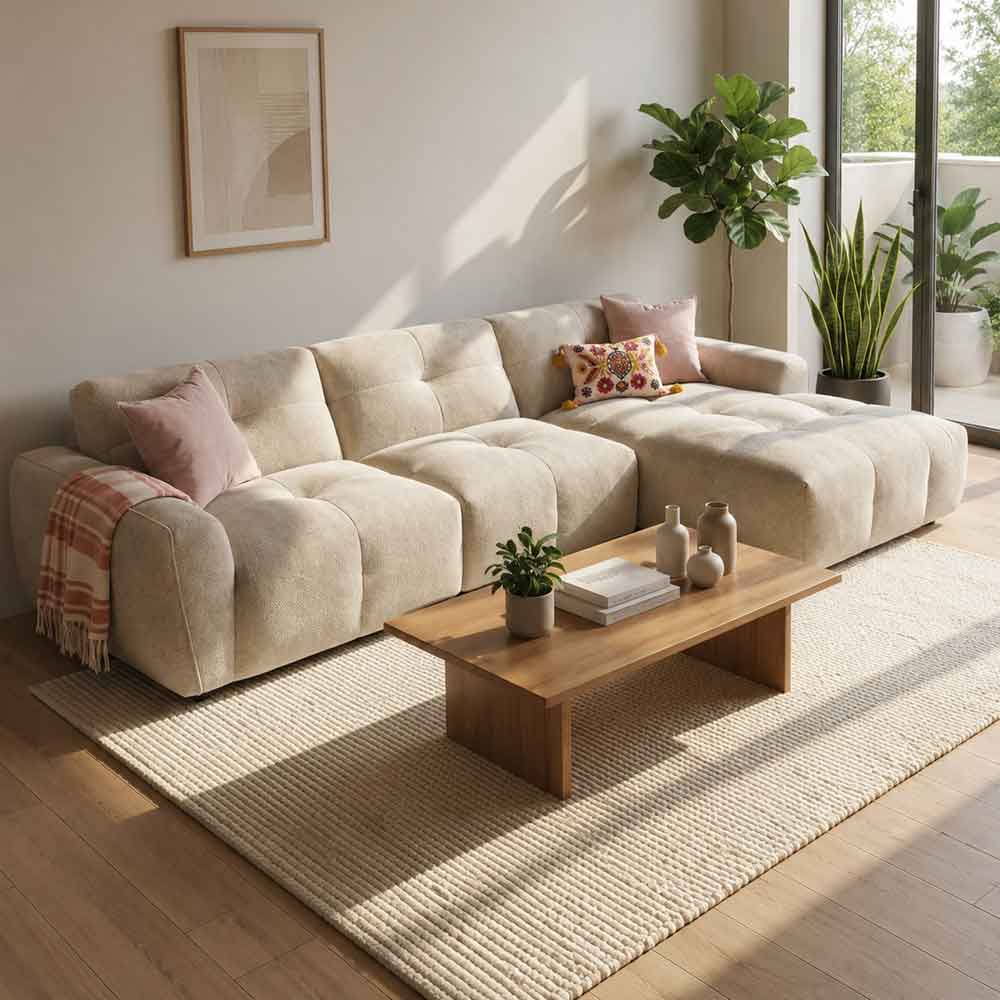 Montague Fabric Right Hand Corner Sofa in Beige