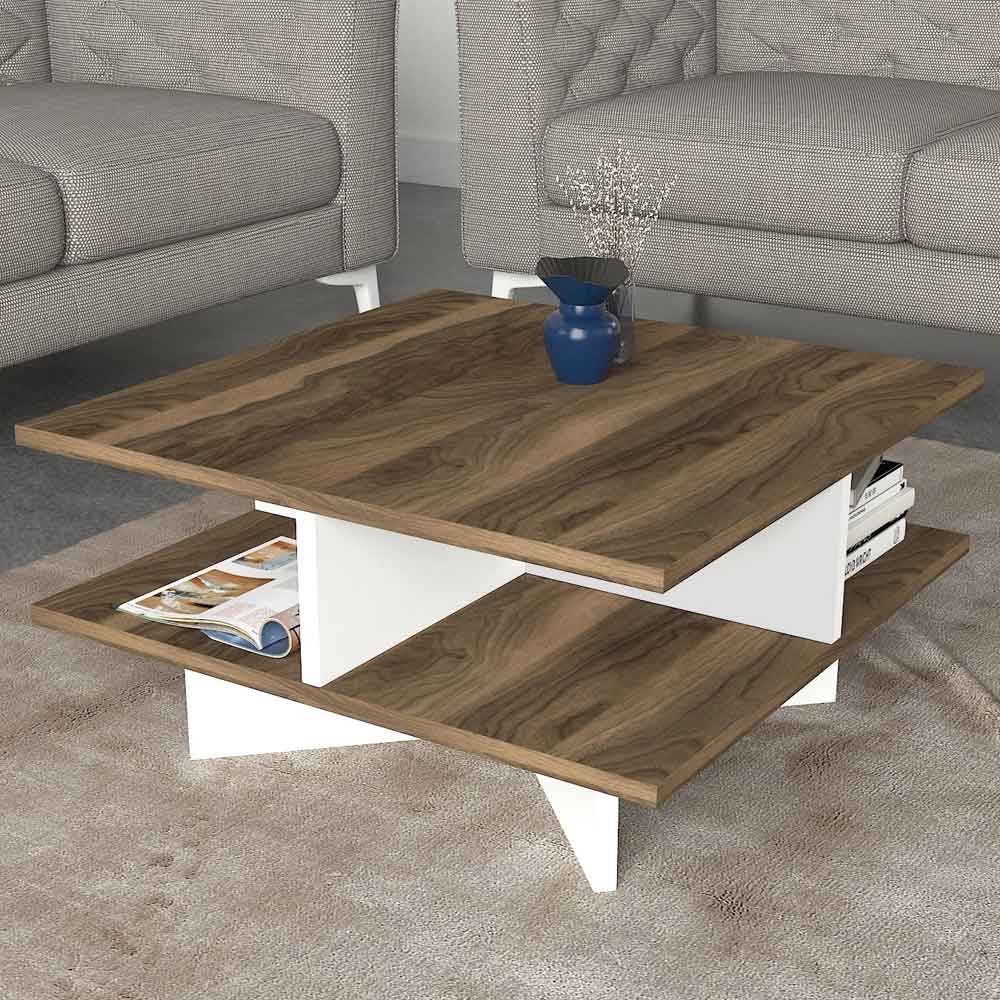 Montana Square Wooden Coffee Table in Walnut and White