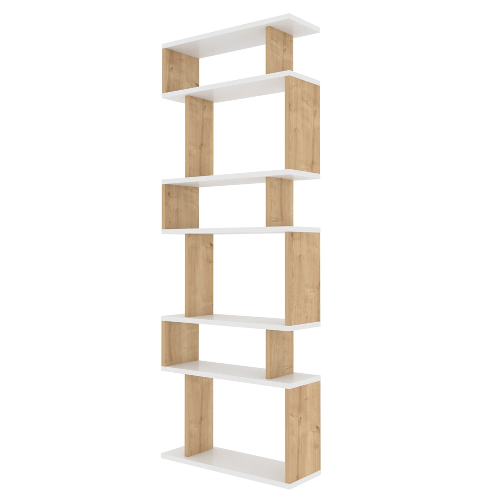 Montara Wooden Bookcase With 6 Shelves In White And Oak