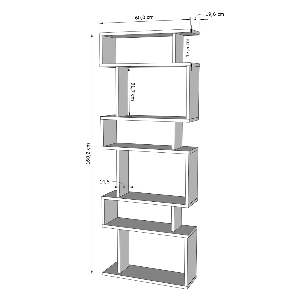 Montara Wooden Bookcase With 6 Shelves In White And Oak