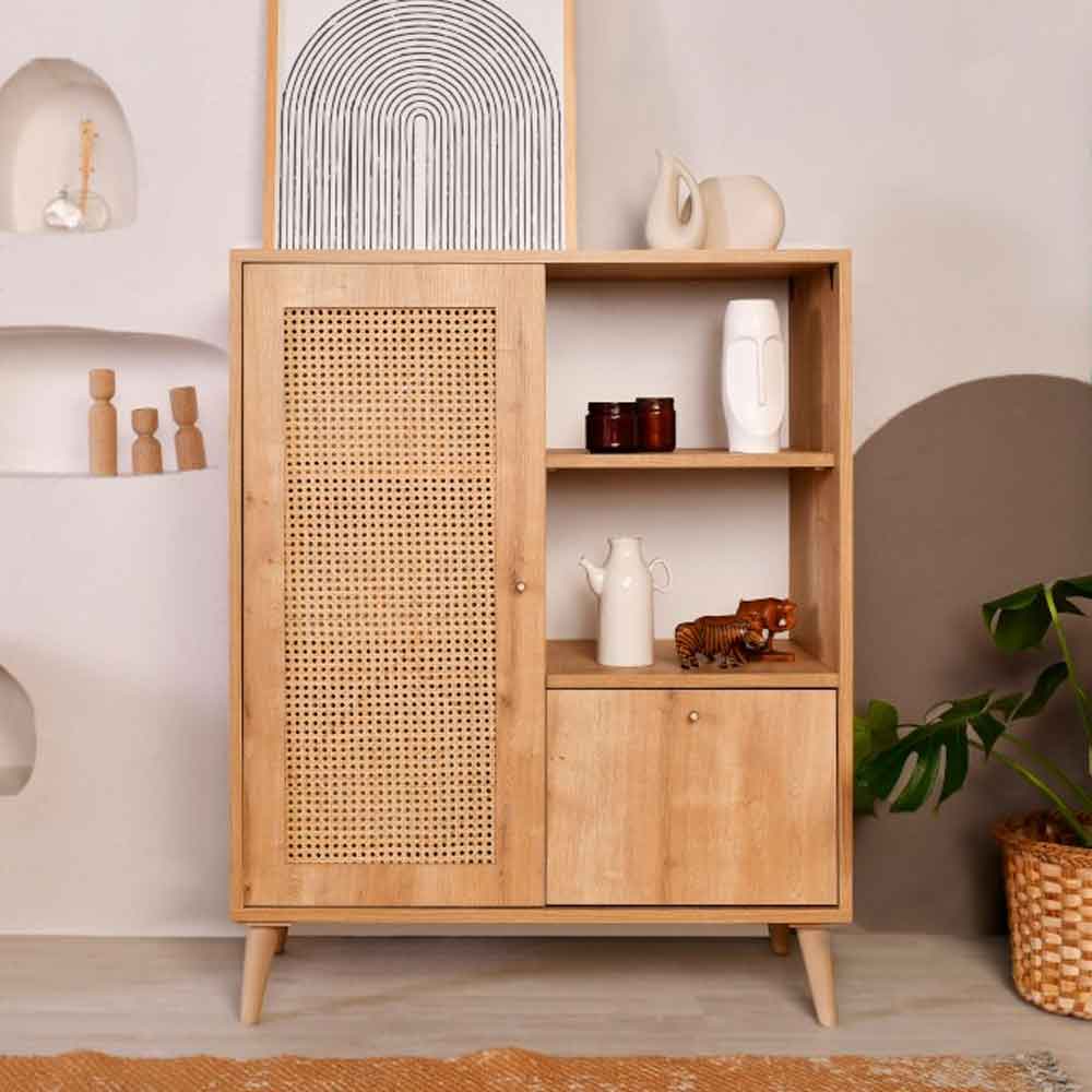 Montello Wooden Display Cabinet with 1 Door in Oak