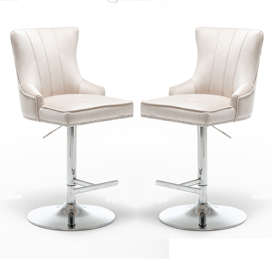 Monten Cream Velvet GasLift Bar Chairs In Pair Furniture in Fashion