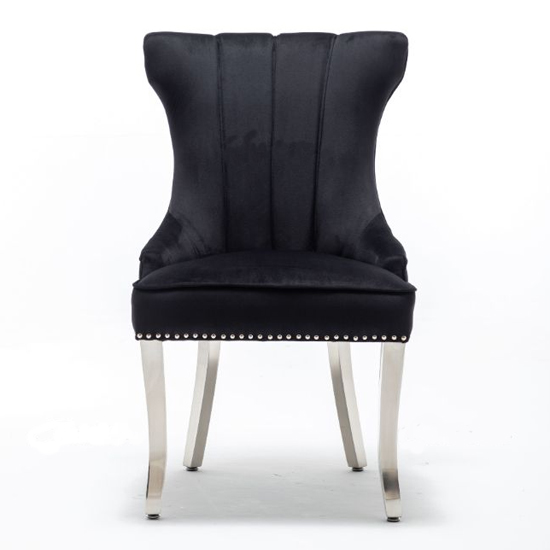 Monten Lion Knocker Velvet Dining Chair In Black