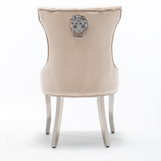 Monten Lion Knocker Velvet Dining Chair In Cream Sale