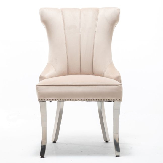 Monten Lion Knocker Velvet Dining Chair In Cream