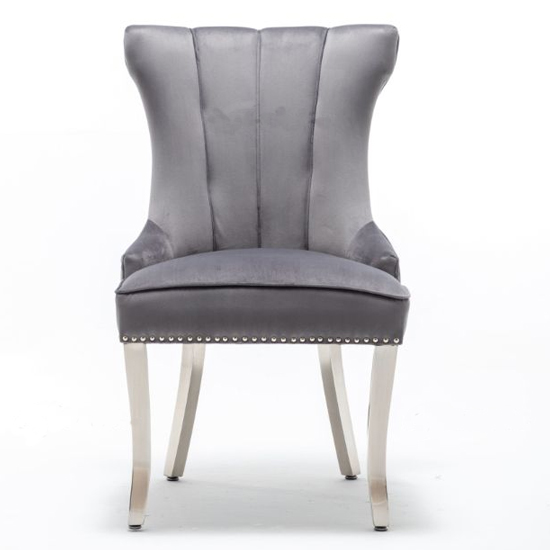 Read more about Monten lion knocker velvet dining chair in dark grey