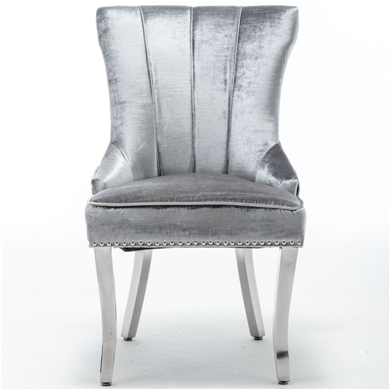Monten Lion Knocker Shimmer Grey Velvet Dining Chairs In Pair_2