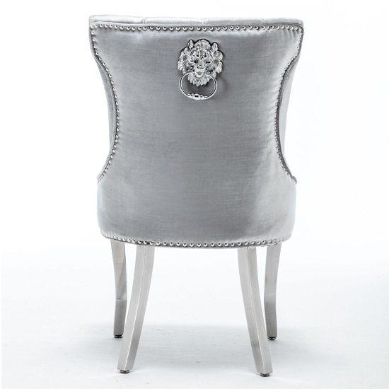 Monten Lion Knocker Shimmer Grey Velvet Dining Chairs In Pair_5