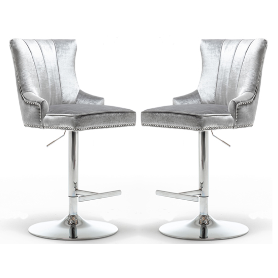 Read more about Monten shimmer grey velvet gas-lift bar chairs in pair
