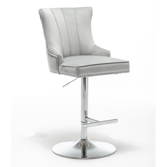 Read more about Monten velvet upholstered gas-lift bar chair in light grey