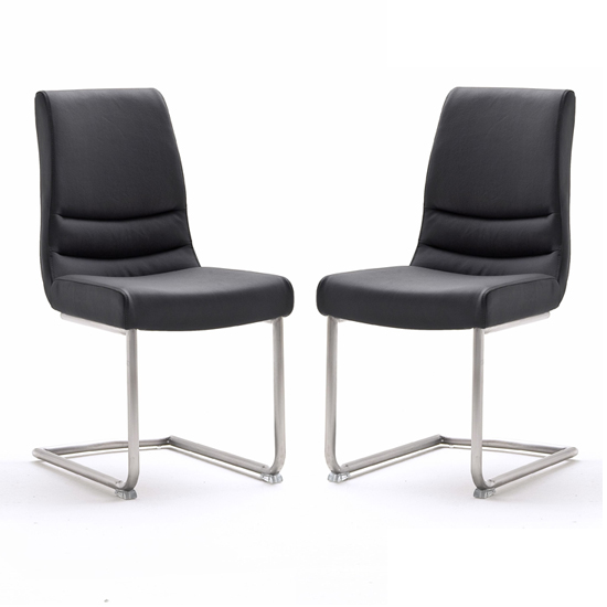 Montera Black Leather Dining Chairs In Pair FiF