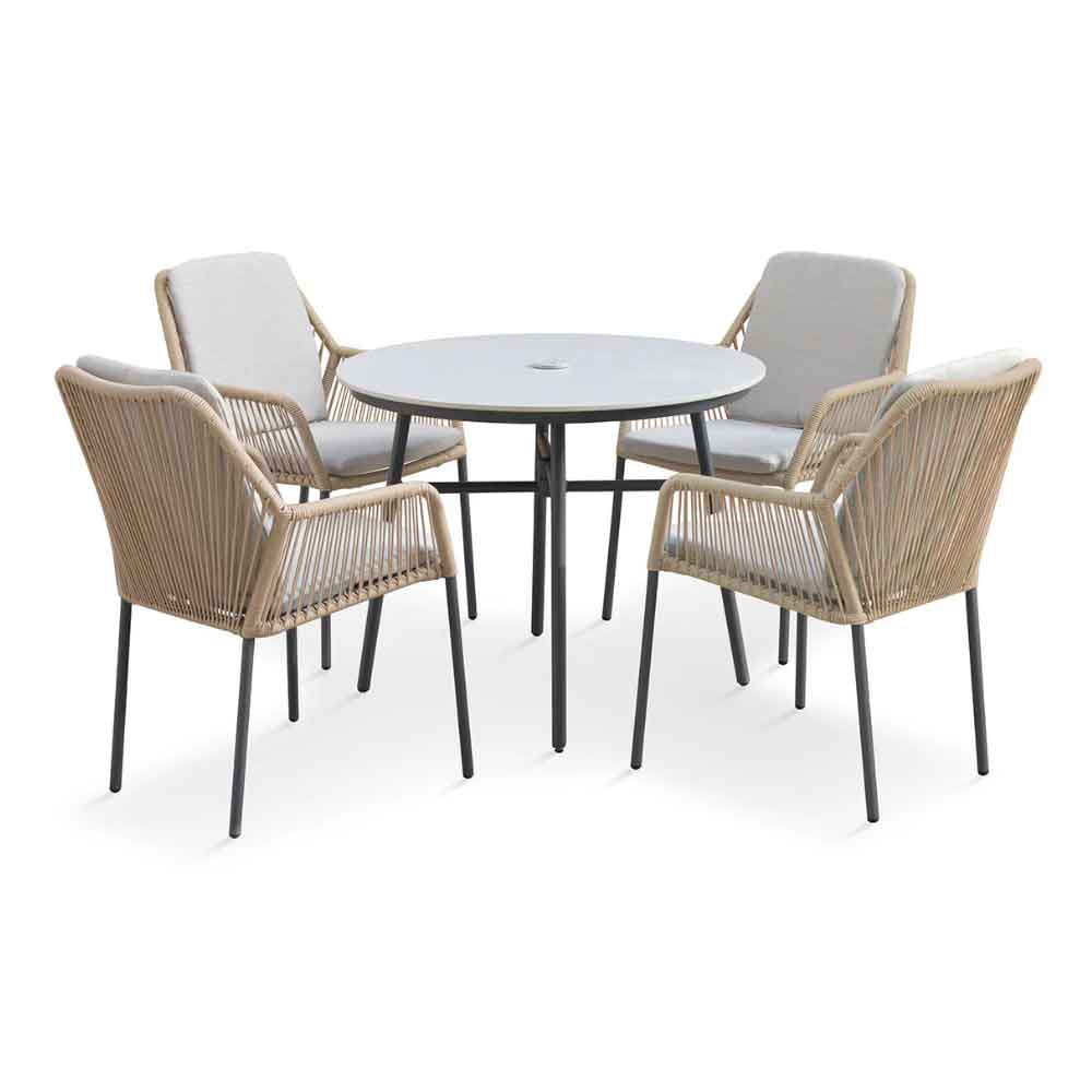 Monterey Aluminium Round Outdoor 4 Seater Dining Set in Flint Grey and Wheat