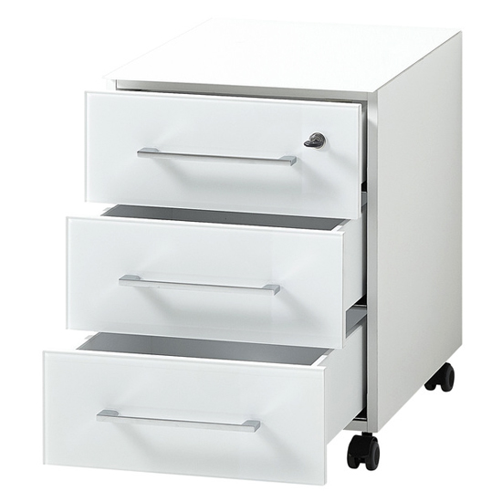 Monteria Rolling Container With Drawers In White High Gloss | FiF