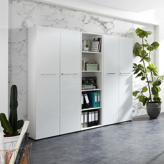 Monteria Tall Shelving Unit In White High Gloss FiF