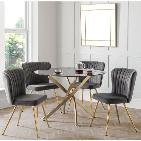 Livington Clear Glass Dining Table With 4 Cannes Grey Chairs_1