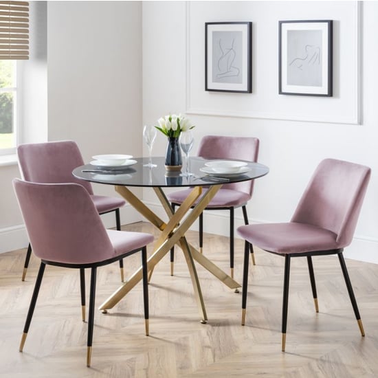 Livington Glass Dining Table With 4 Dusseldorf Pink Chairs