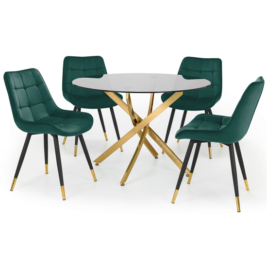 Madelia Clear Glass Dining Table With 4 Hadas Green Chairs_2