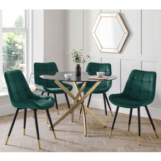Madelia Clear Glass Dining Table With 4 Hadas Green Chairs_1