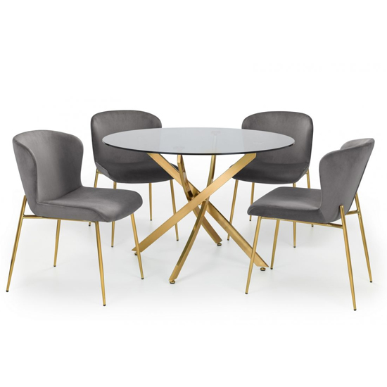 Madelia Clear Glass Dining Table With 4 Haimi Grey Chairs
