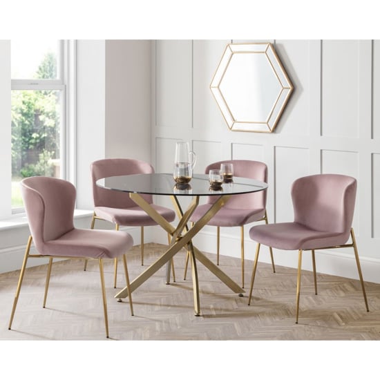 Livington Clear Glass Dining Table With 4 Harper Pink Chairs